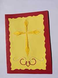 Felicitare cusuta - Cross with scrolls