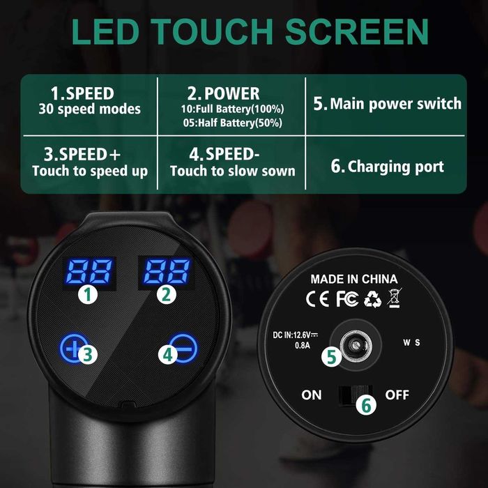 Масажен пистолет с 10 глави, масажор за спортисти за цяло тяло