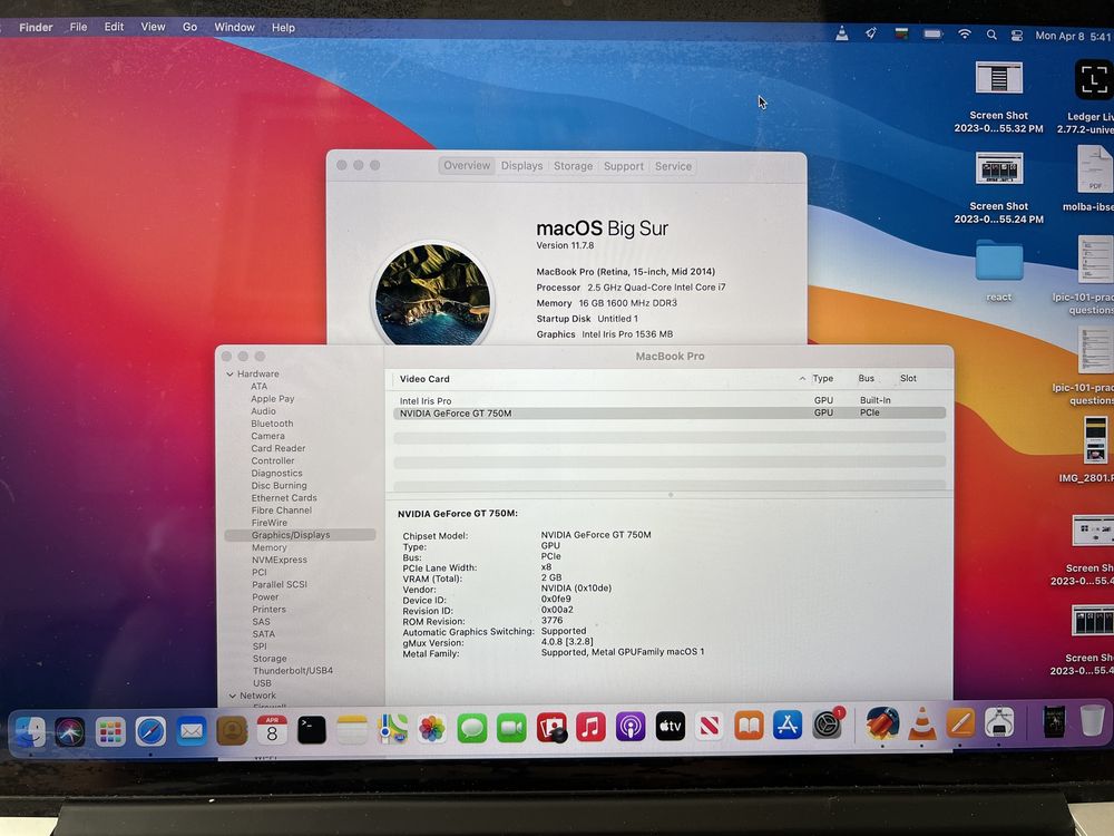 MacBook Pro 15” 2014 Retina 2.5i7 2GB Nvidia 512GBSSD 16GB RAM