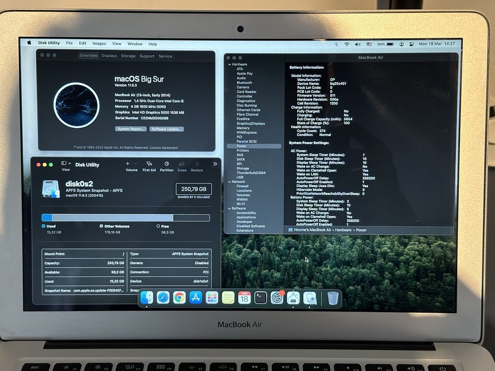 Macbook Air 13”, i5, SSD 256GB