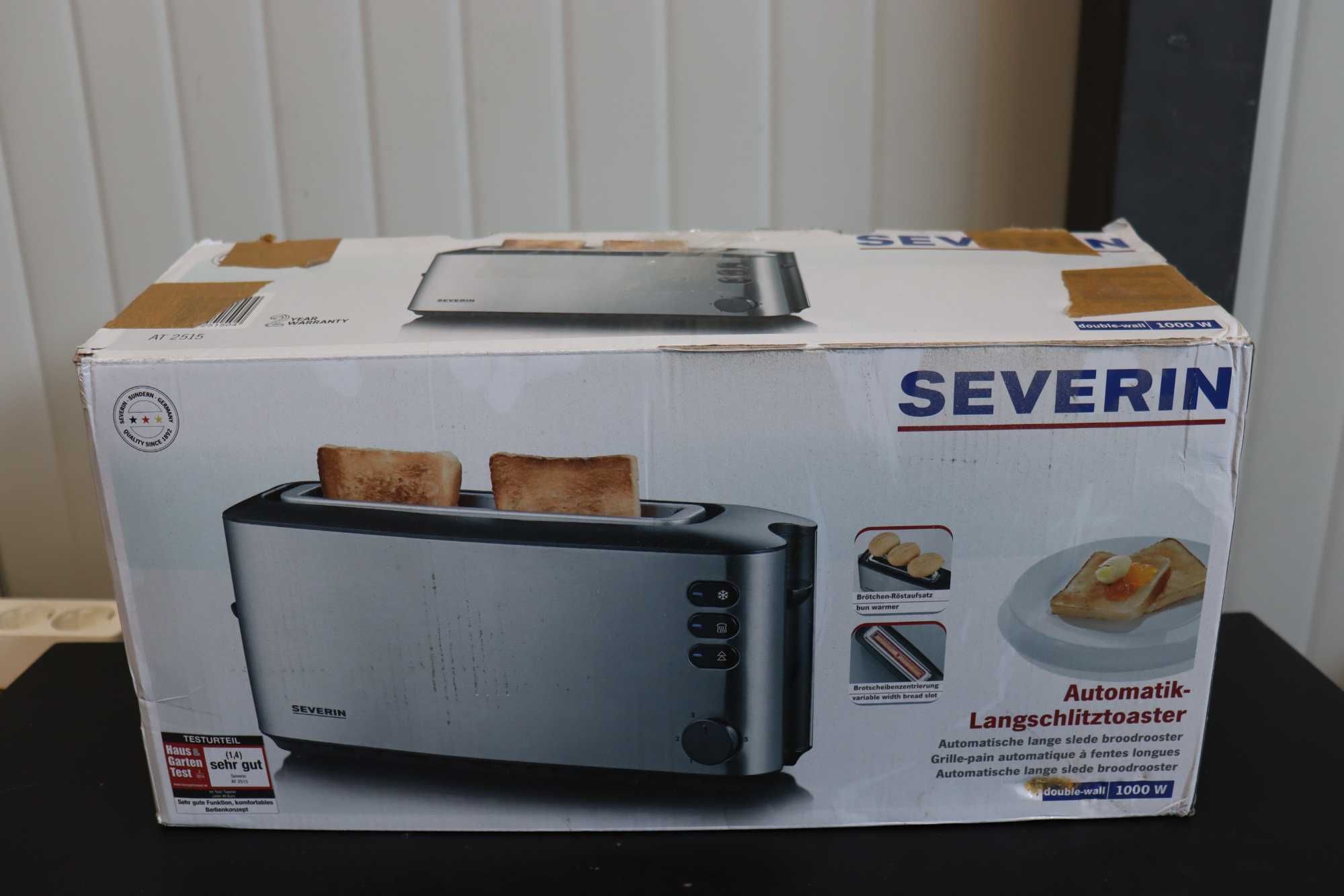 SEVERIN AT2515 автоматичен тостер 1000W, 1 дълга камера с отвори, хром
