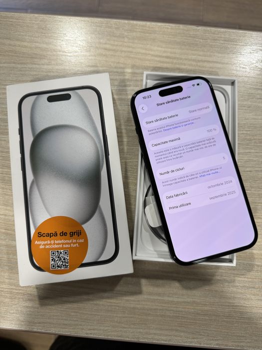 iPhone 15, 128GB, 5G, Black, Impecabl/CA NOU, 5 Cicluri Incarcari!!