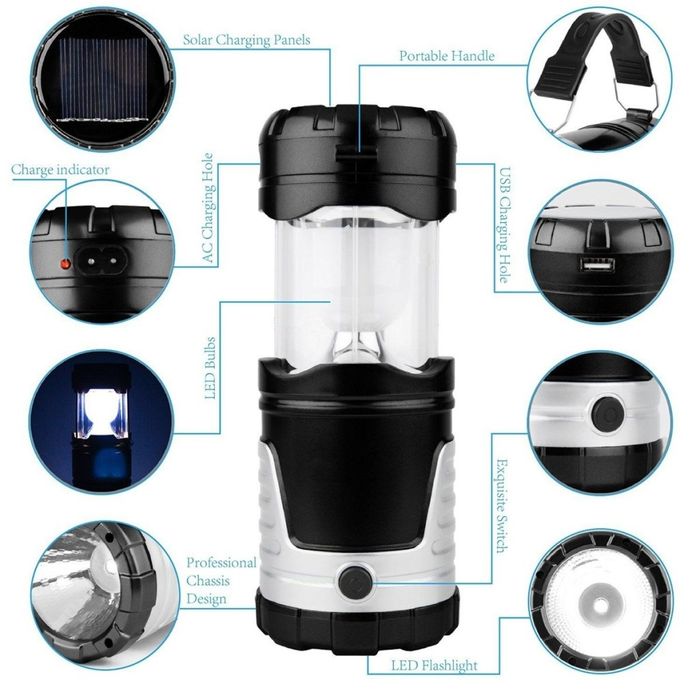 Фенер за излети с диоди и соларно зареждане CAMP LAMPA-10C