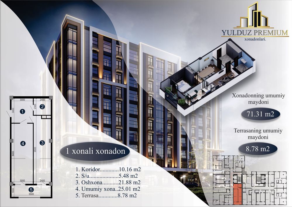 Ilk bor chirchiqda premium honadonlar