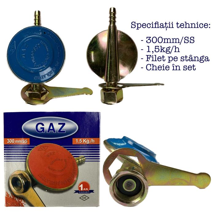 Arzator gaz din fonta cu 3 focuri+2M Furtun gaz+Ceas butelie+2xColiere