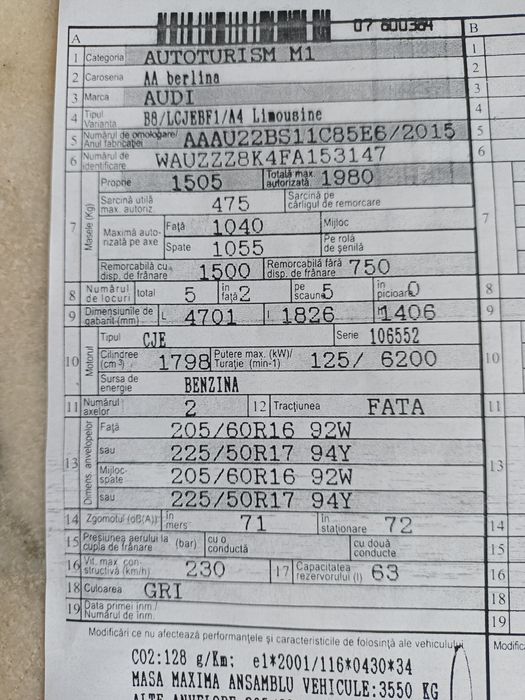Audi A4 1.8 TFSI 170cp 2015 euro 6