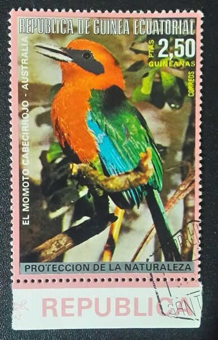 марка почта republica de Guinea Ecuatorial "el momoto cabecirrojo"