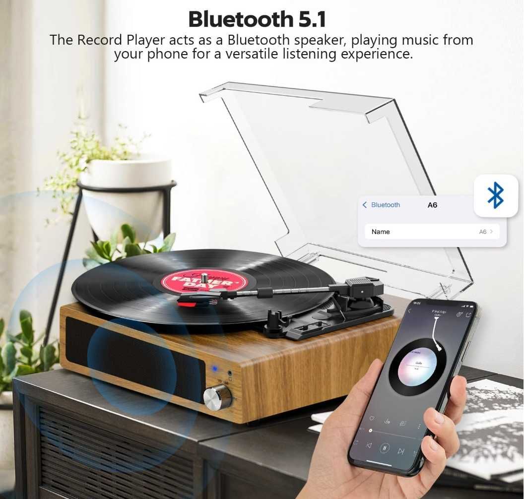 Pick-up FYDEE nou, Bluetooth, cu difuzor stereo, 3 viteze, nou