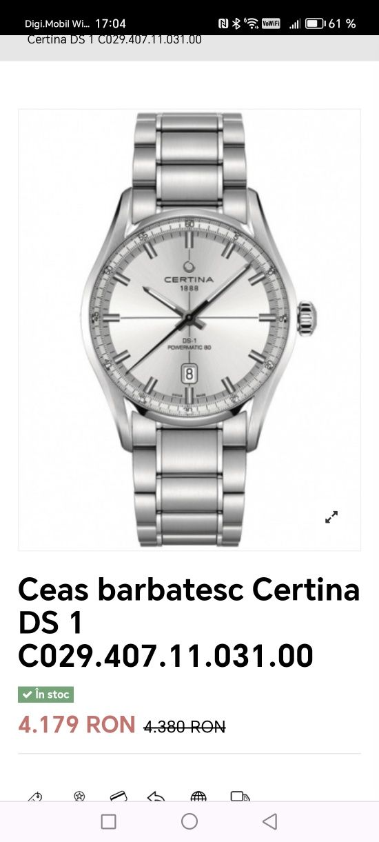 Ceas Certina Powermatic 80 DS 1 - 40 mm