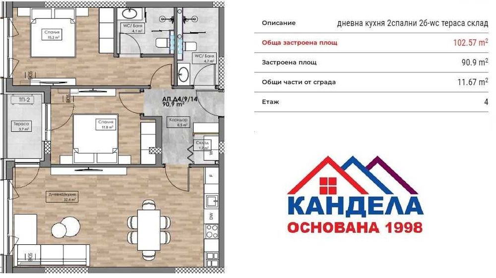 Продава се Тристаен апартамент в Пловдив, Кършияка - 103 кв.м за 1086 €/кв.м - Снимка #1