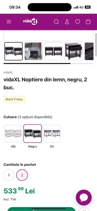 Set 2 noptiere lemn&mdf maro inchis-negru