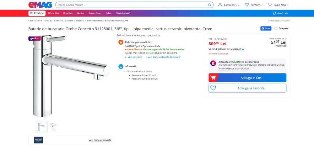 Grohe Concetto L, Baterie chiuveta, rotatie 140gr,REDUS de la 810 ron