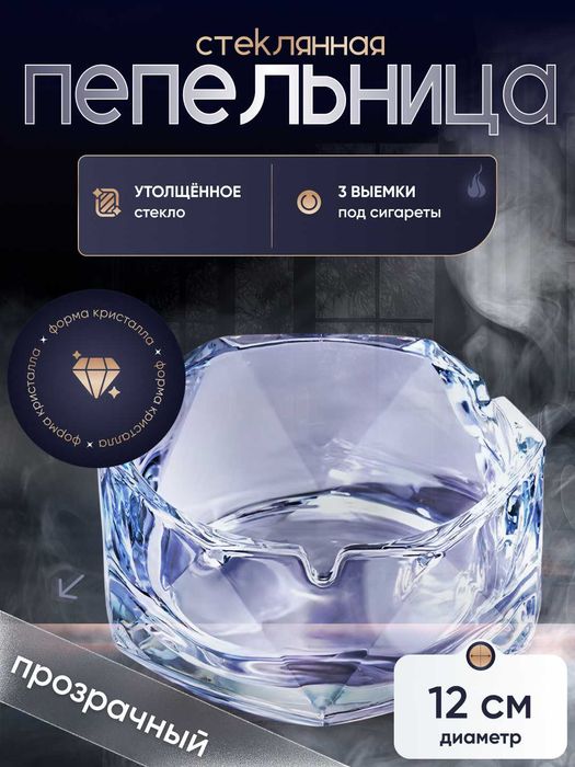 Пепельница стеклянная с геометрическим дизайном