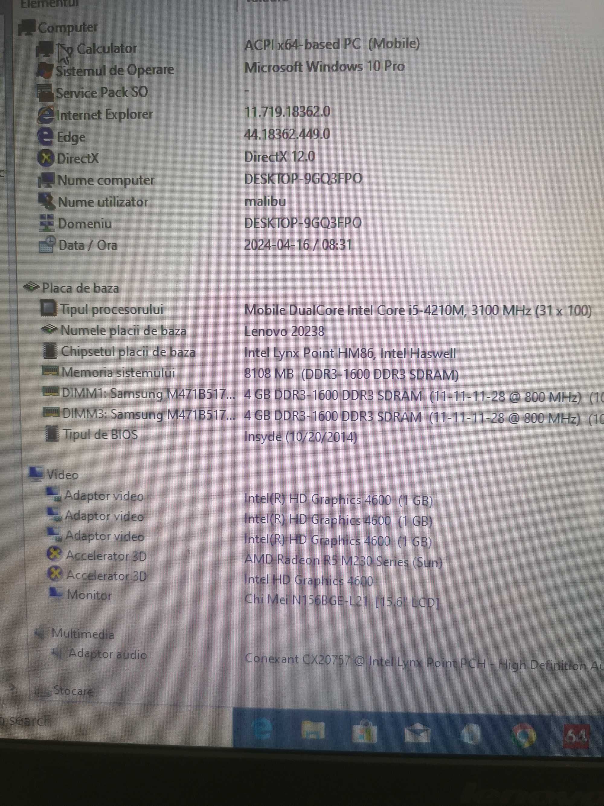 Lenovo G510, i5-4210M,8 GB DDR3,VIDEO AMD Radeon R5 M230 , SSD