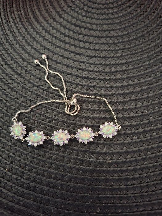 Bratara reglabila opal placta cu argint rodiat