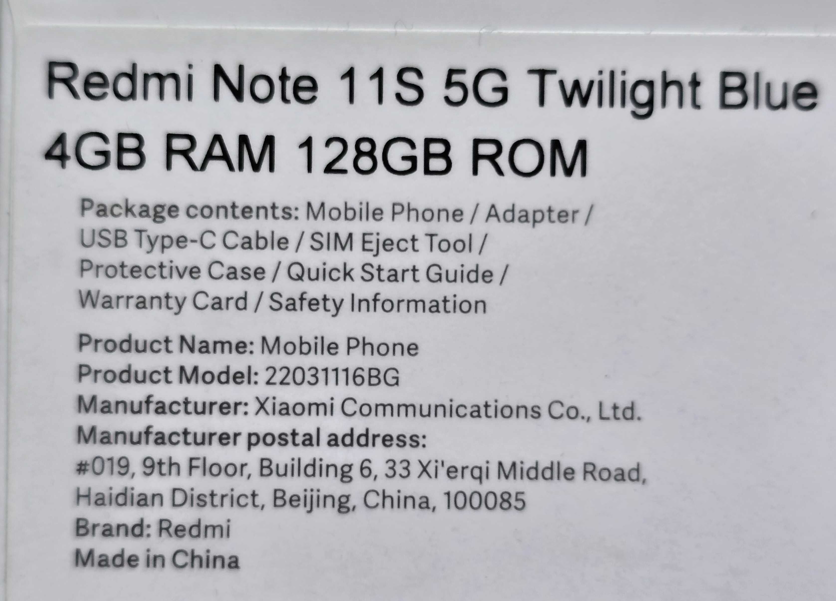 Смартфон Xiaomi Redmi Note 11S, 128GB ROM, 4GB RAM, цвят Twilight Blue
