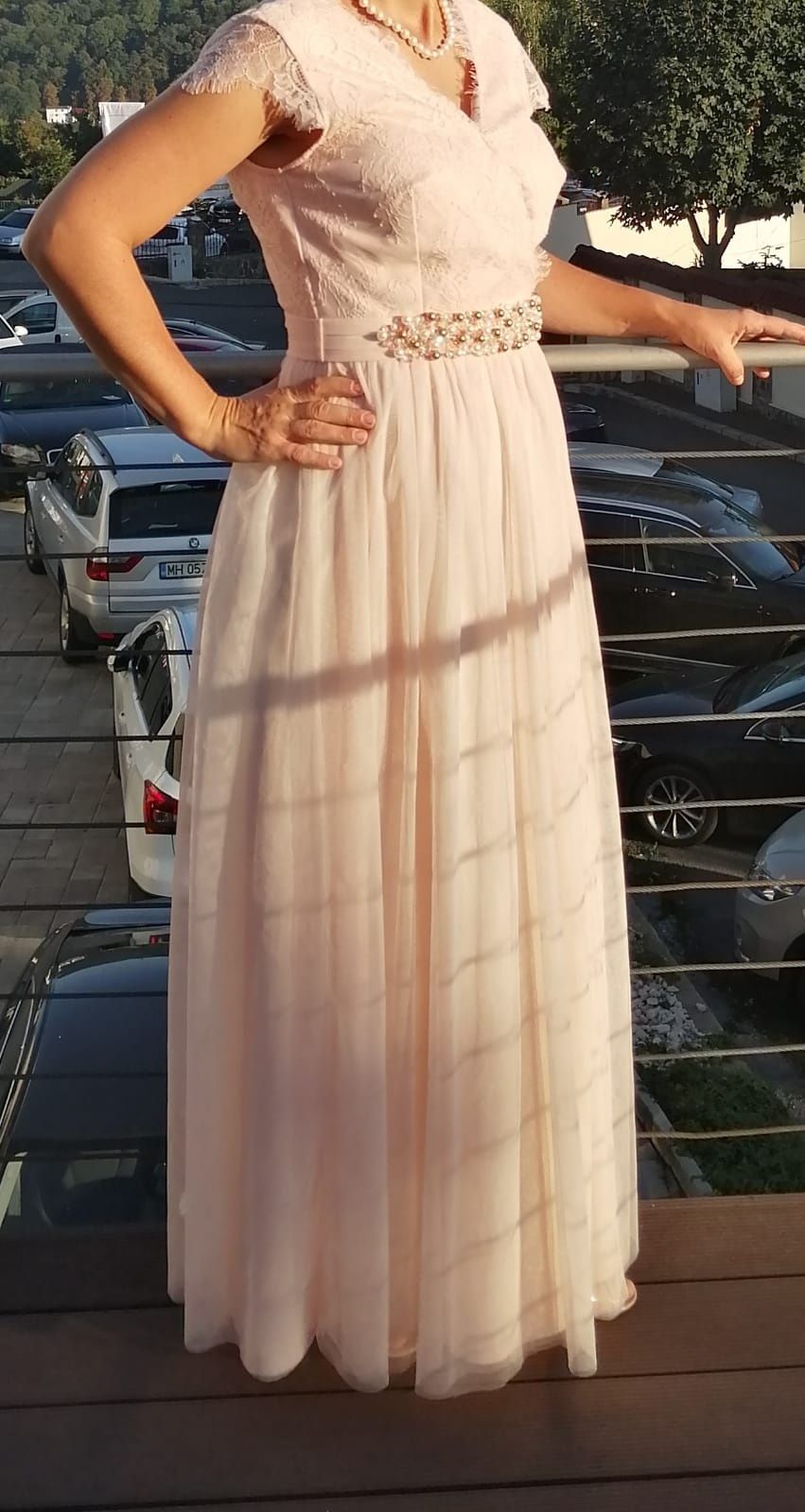 Rochie de ocazie,  mătase cu broderie de margele