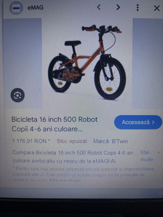 Bicicleta copii 4-6 ani ca noua la jumate de pret