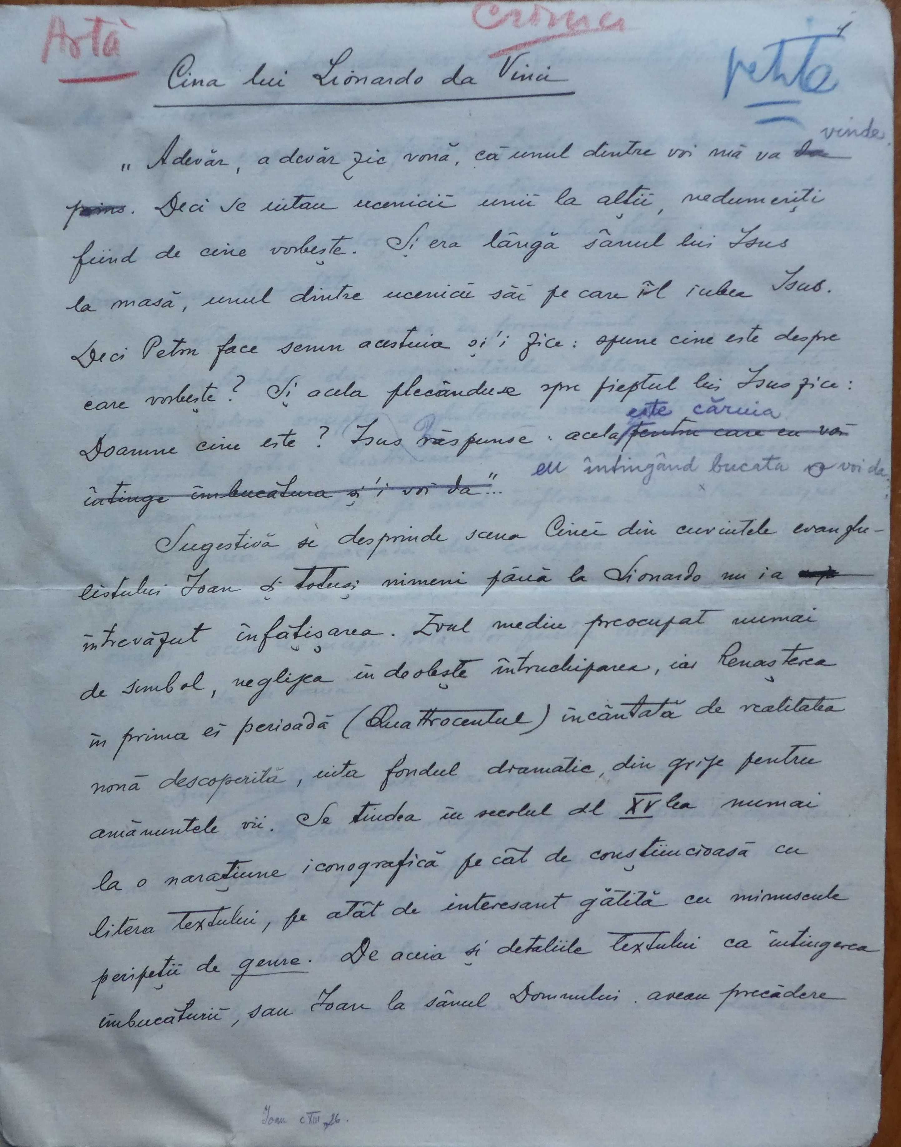 Manuscris Marin Simionescu Ramniceanu din Focsani , Cina lui Leonardo