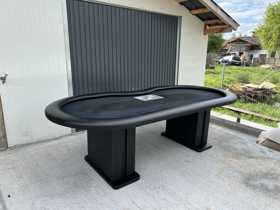 Masa Poker full black leather cu jetoniera metalica Casino stoc
