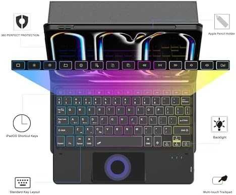Нов Калъф с Клавиатура за таблет iPad Pro 11 2024, Подсветка 7 Цвята