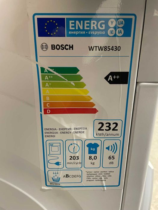Сушилня Bosch Serie 6 AA+ 6 месеца пълна гаранция WTW85430