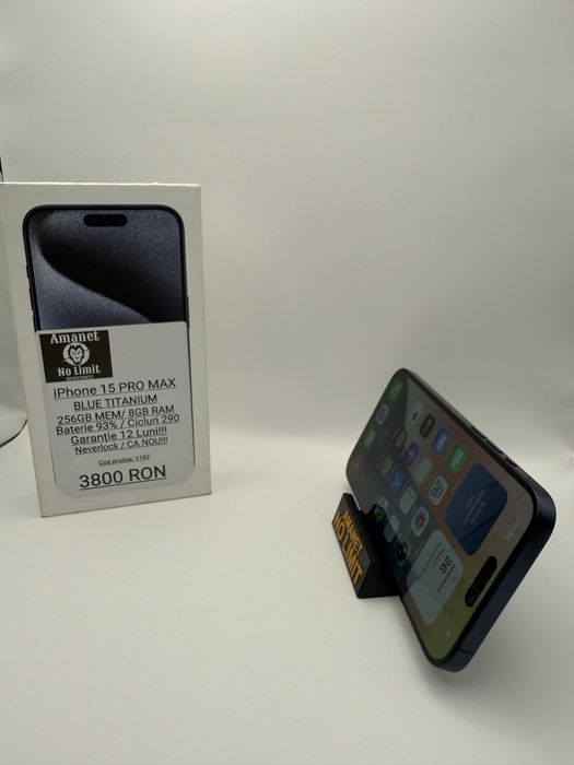 iPhone 15 Pro Max Titanium Blue 256GB Ca Nou,Garantie 1An Folie Cadou