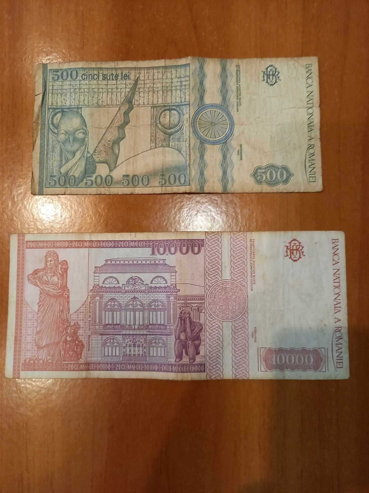 2 bancnote (500 lei Constantin Brancusi si 10 000 lei Nicolae Iorga)