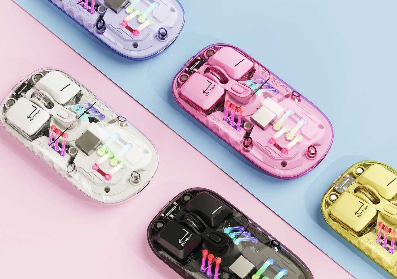 Прозрачная Магнитная мышь RGB, тройной режим, 2,4 ГГц, Bluetooth