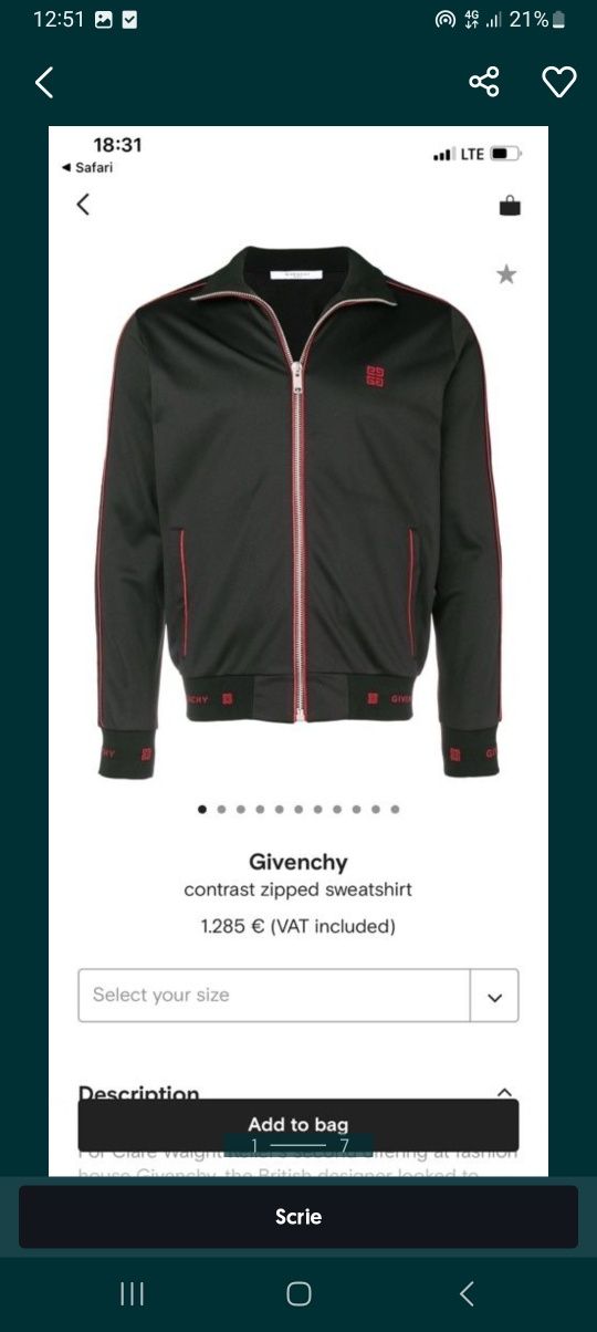 Vând bluza Givenchy originala purtata XL (M-L)