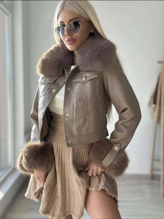 Страхотно бежово кожено яке. Ново.