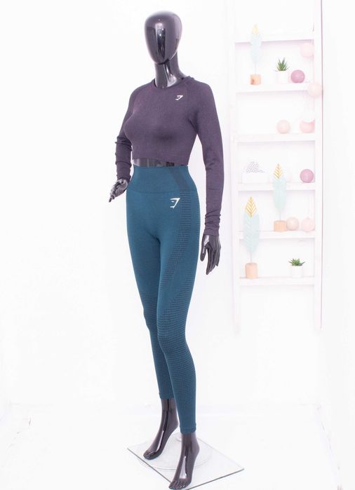 Gymshark оригинален клин петролен висока талия и сив кроп топ фитнес