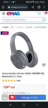 Casca wireless On-Ear Edifier W600BT-GR, Bluetooth 5.1, Grey