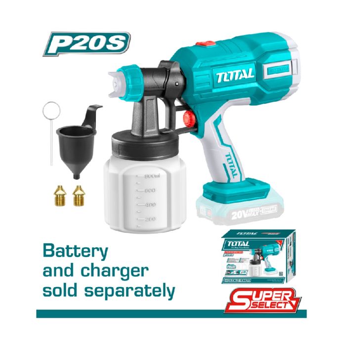 АКУМУЛАТОРЕН Пистолет за боядисване TOTAL, 20 V, 0.8 Л, без батерия,