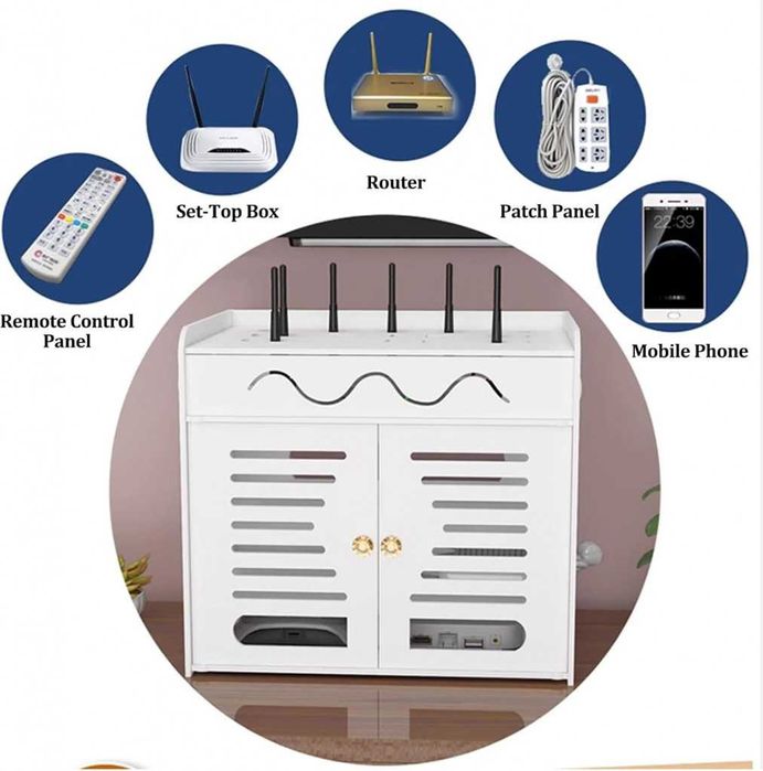 Органайзер шкаф за Wi-Fi рутер и кабели – 3 нива, бял дизайн