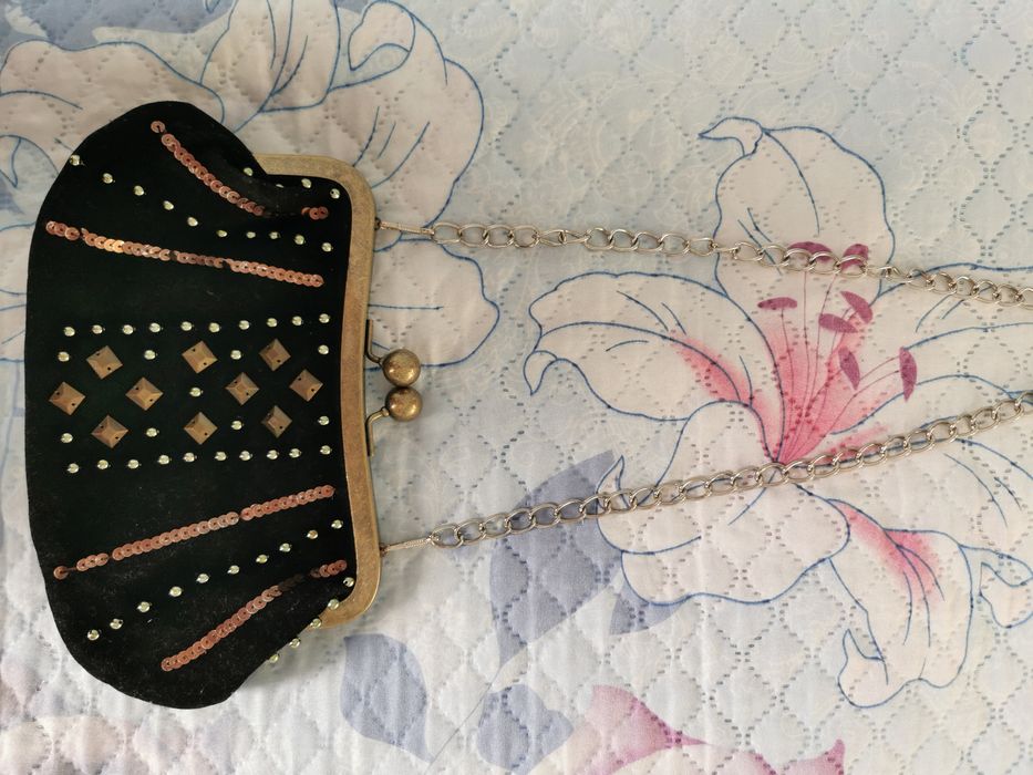 Малка черна Чанта клъч с пайети и камъни