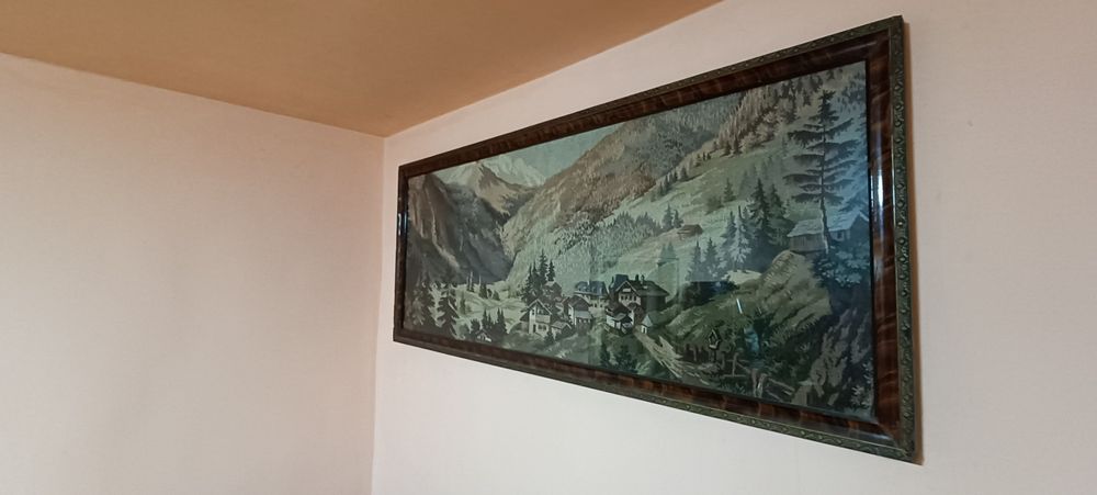 Tapiserie înrămata munți și cabane