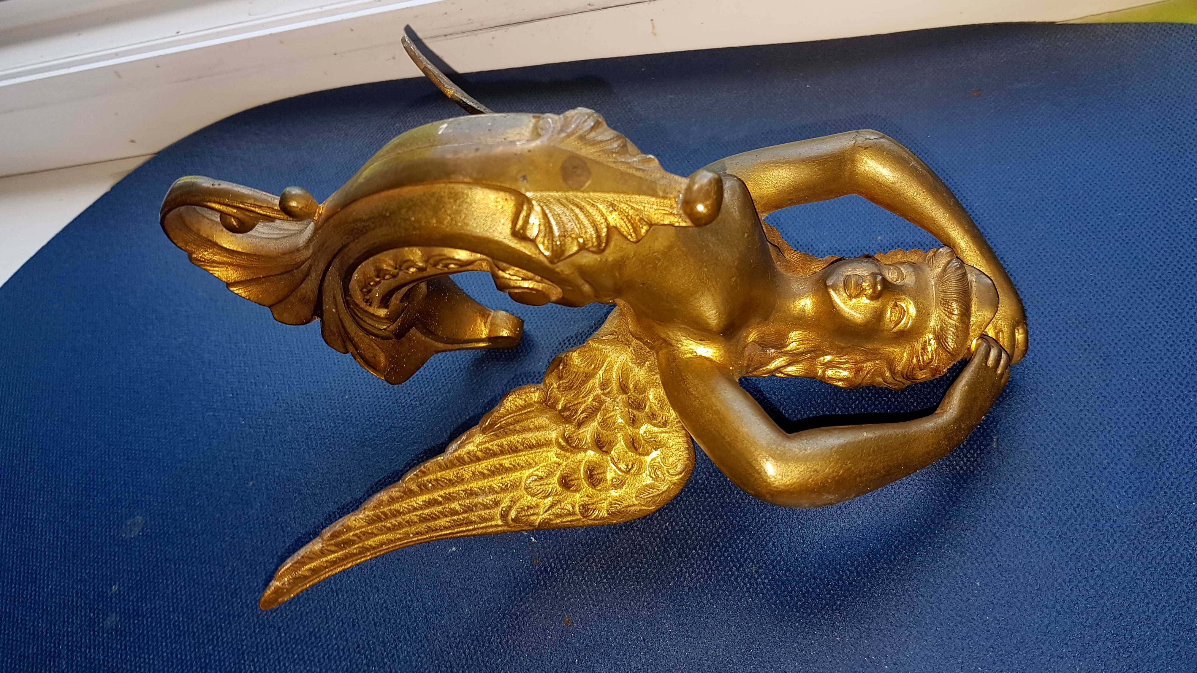 E378-I- Ornament SIRENA gen frontispiciu corabie bronz masiv aurit.