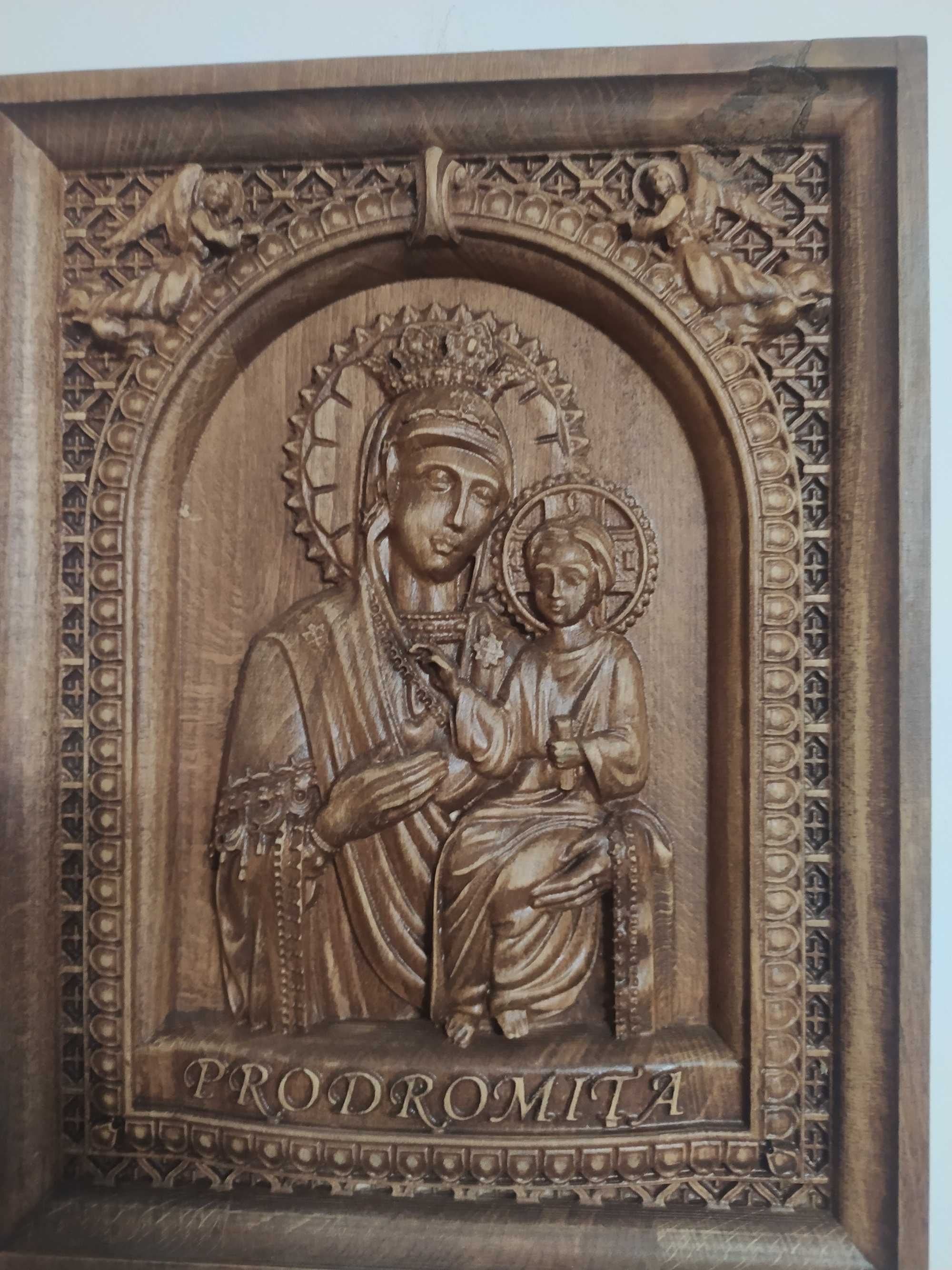 Icoana sculptata in lemn maica domnului ,Prodromita