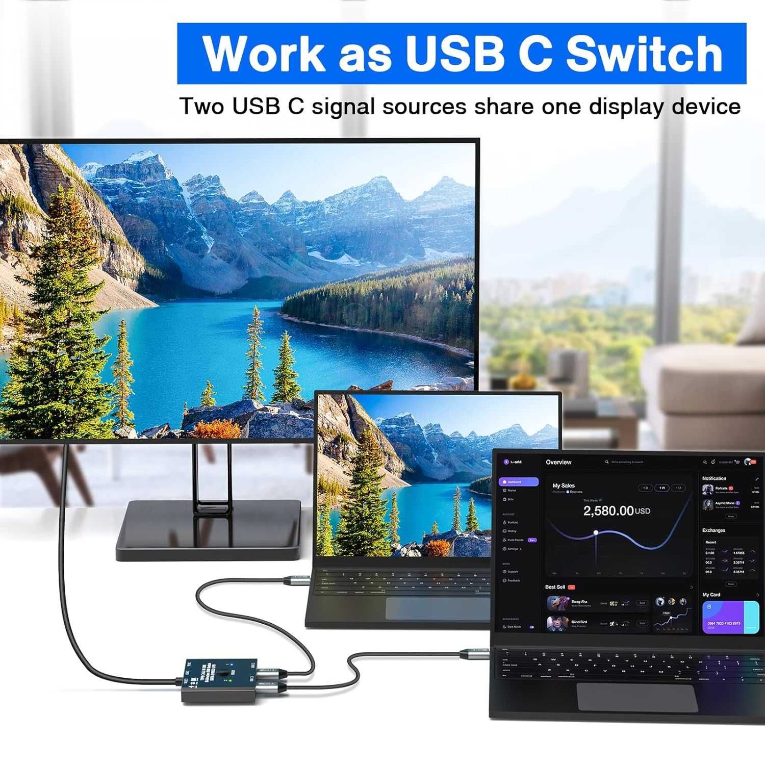 USB-C KVM Switch, 8K60Hz, 4K120Hz, двупосочен превключвател
