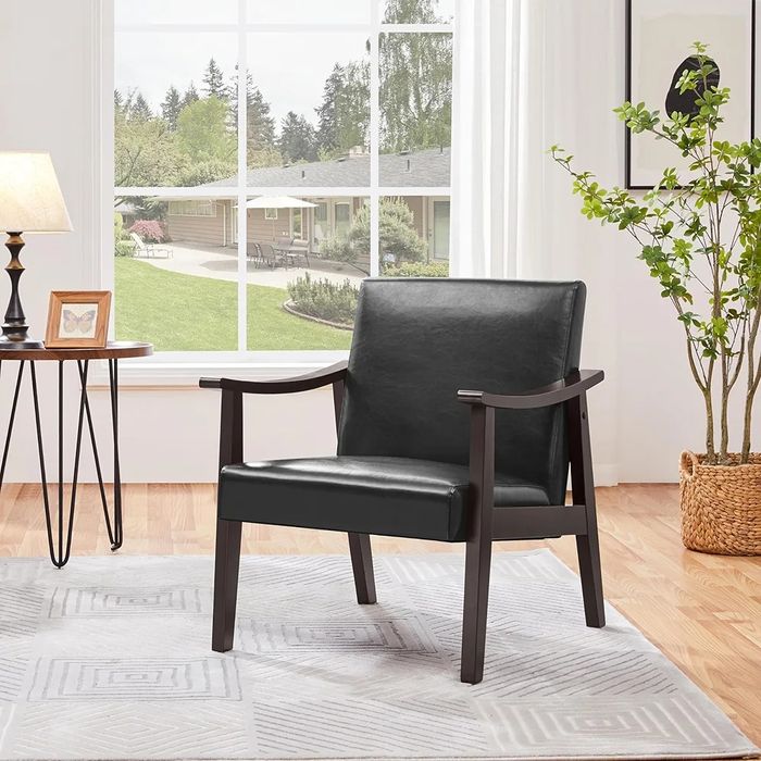 NOU Fotoliu piele ecologică cu brațe lemn