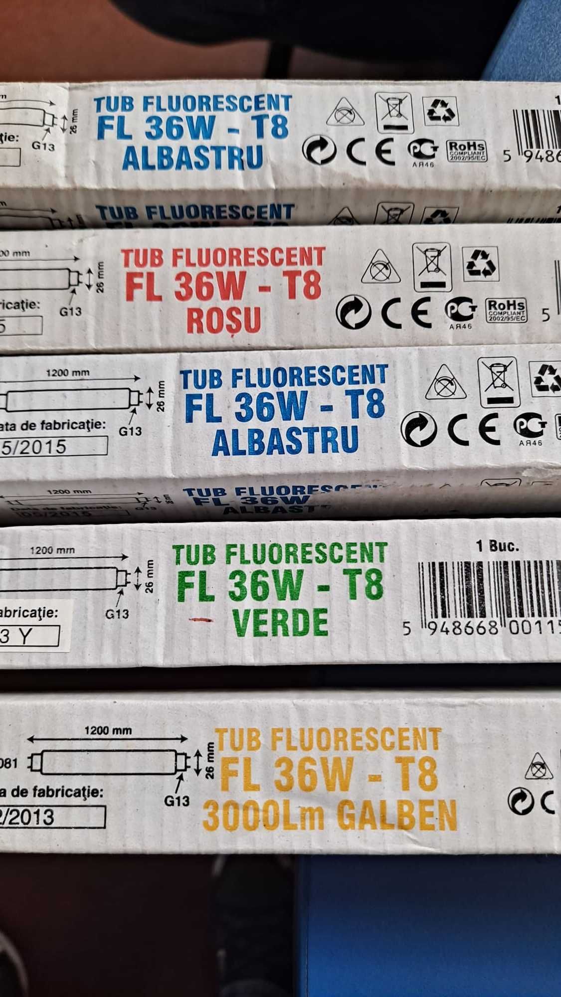 Tub fluorescent FL 36W - T8, Albastru, Rosu, Verde, Galben