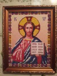 Икона Иисуса,вышитая чешским бисером