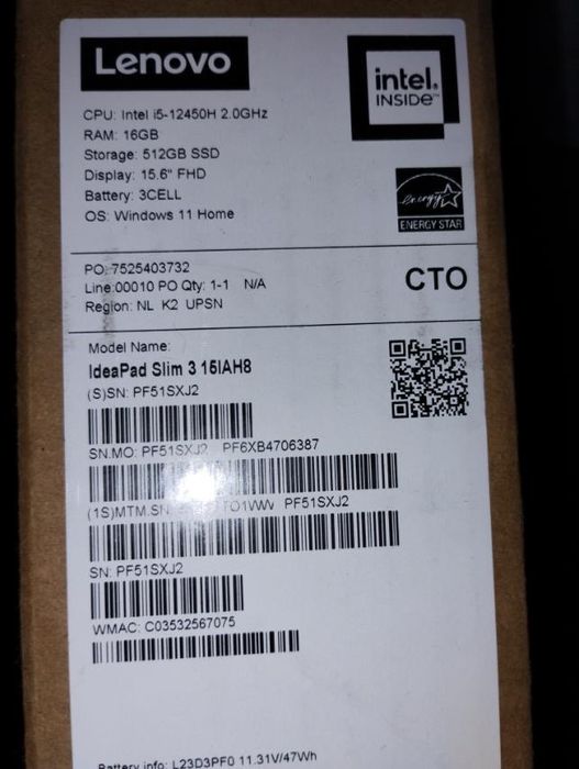 Лаптоп Lenovo IdeaPad Slim 3 (15IAH8) – i5-12450H, 16GB RAM, 512GB SSD