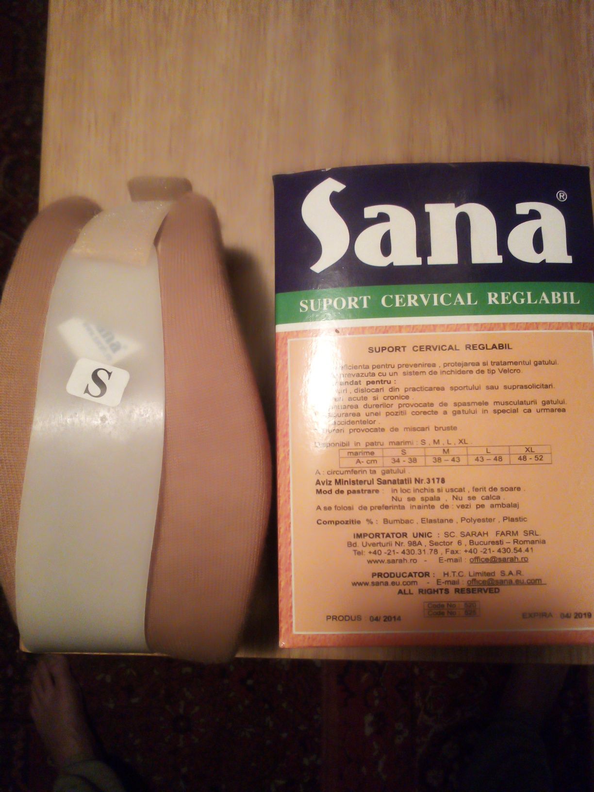 Vand/ schimb suport cervical (gat), nou, mărimea S (34/38),marca Sana,