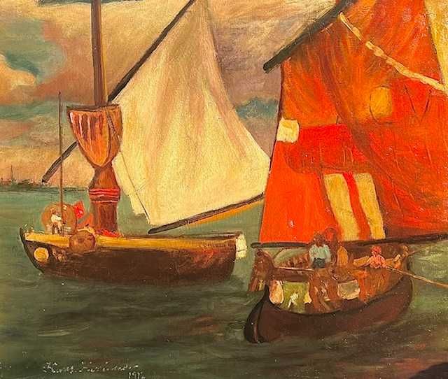 ”MARINA” Tablou FOARTE F VECHI, ulei/cart, semnat, datat 1912, 60x50+R