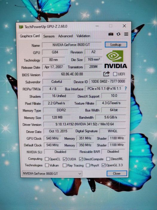 Nvidia geforce 8600gt 128mb 64bit ddr2.