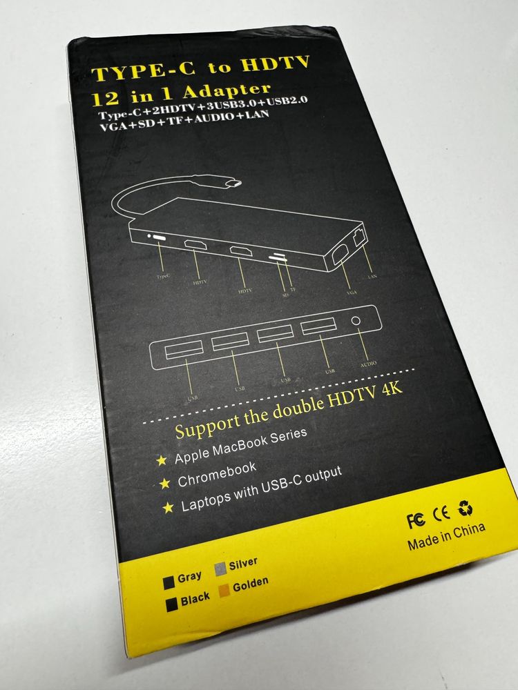 Type-C Hub Dual HDMI, VGA, USB PD, LAN, Memory card, 2.5mm, 4x USB-A