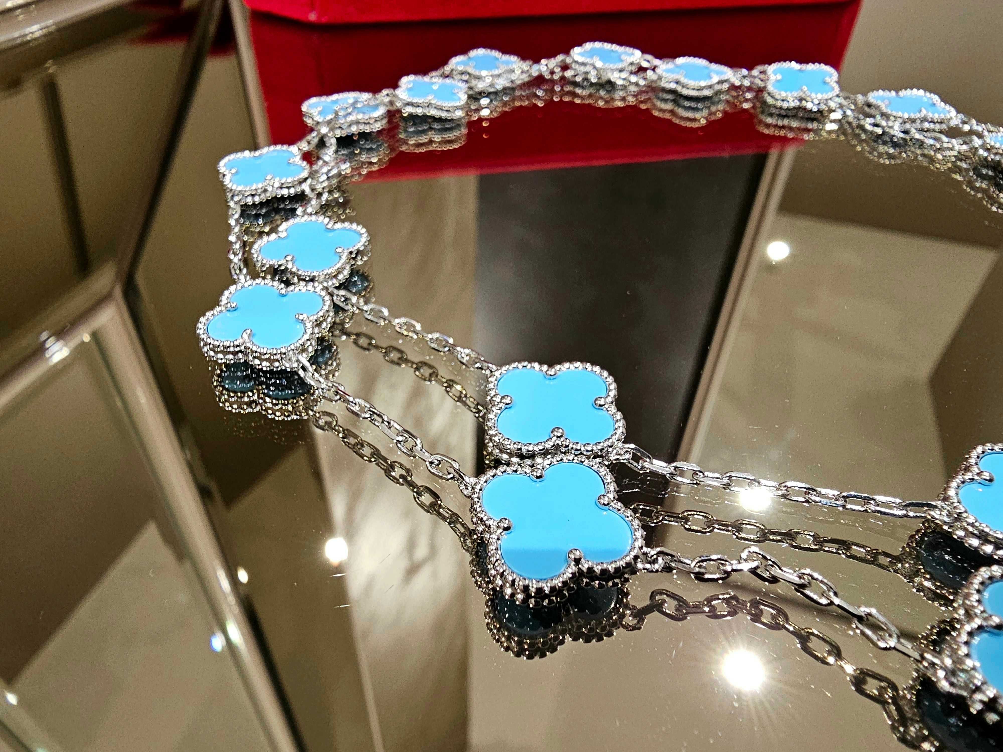 Van Cleef & Arpels VCA Silver Turquoise 20 Alhambra Дамско Колие