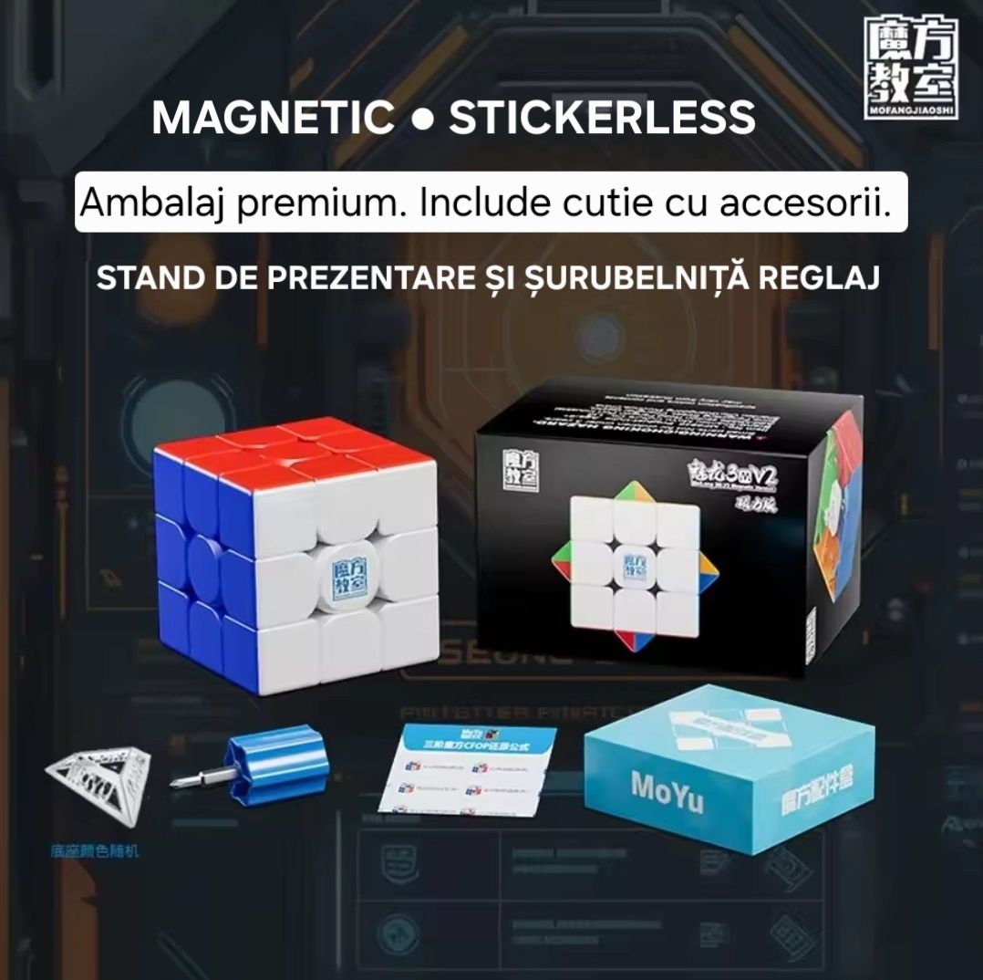 Cub Rubik Magic Magnetic "Furia Magnetică". Stickerless+Accesorii.